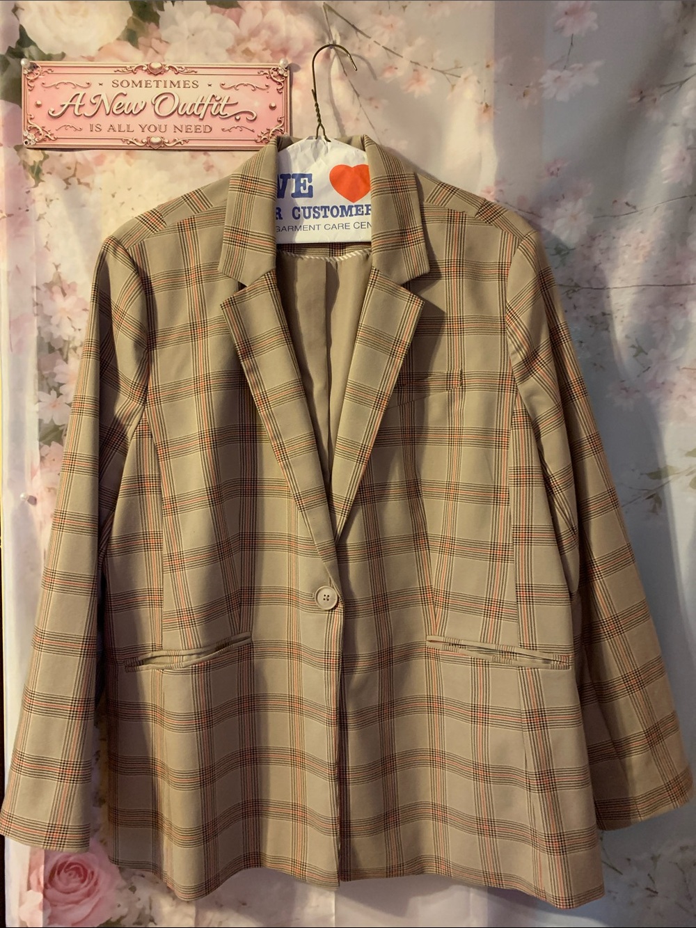 The Limited Beige Plaid Single-Button Blazer